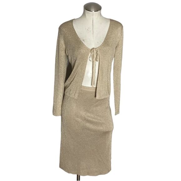 Escada Dresses & Skirts - Vtg‎ 90s Y2K Escada Gold Glitter Tie Front Top Skirt Suit Metallic 34 S US 4 6